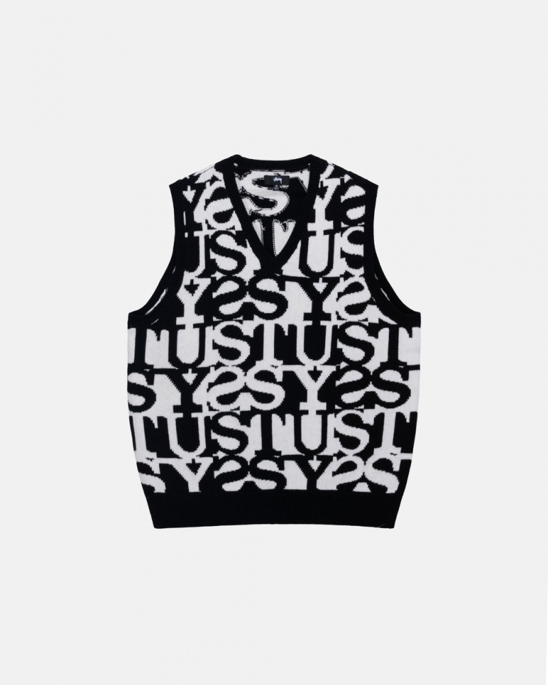 Stussy Stacked Kazak Vest Kazak Erkek Beyaz Siyah Türkiye | FQY-1328