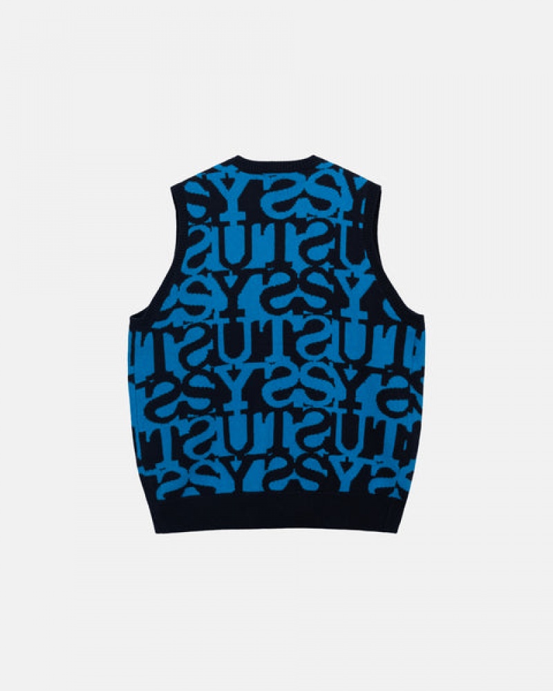 Stussy Stacked Kazak Vest Kazak Kadın Koyu Lacivert Türkiye | DKM-0151