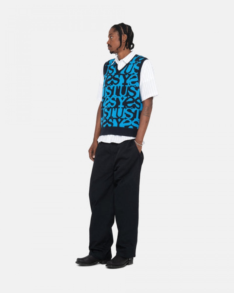 Stussy Stacked Kazak Vest Kazak Kadın Koyu Lacivert Türkiye | DKM-0151