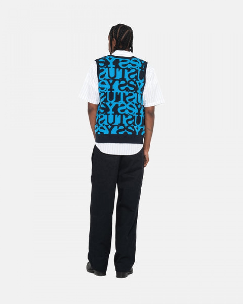 Stussy Stacked Kazak Vest Kazak Kadın Koyu Lacivert Türkiye | DKM-0151