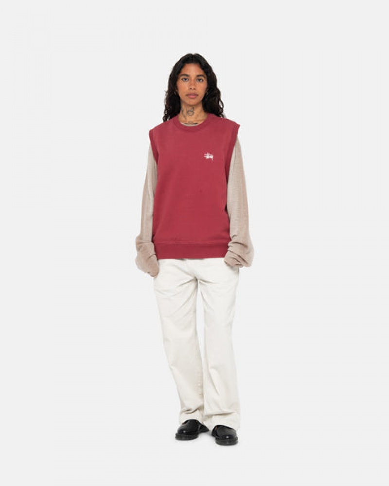 Stussy Stock Fleece Vest Tişörtü Erkek Bordo Türkiye | SYK-7982