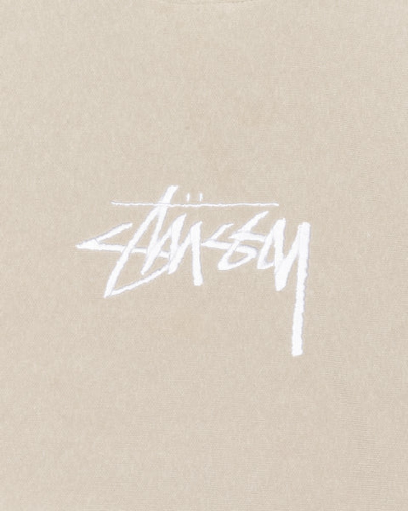 Stussy Stock Logo Applique Hood Tişörtü Erkek Haki Türkiye | LZB-8752