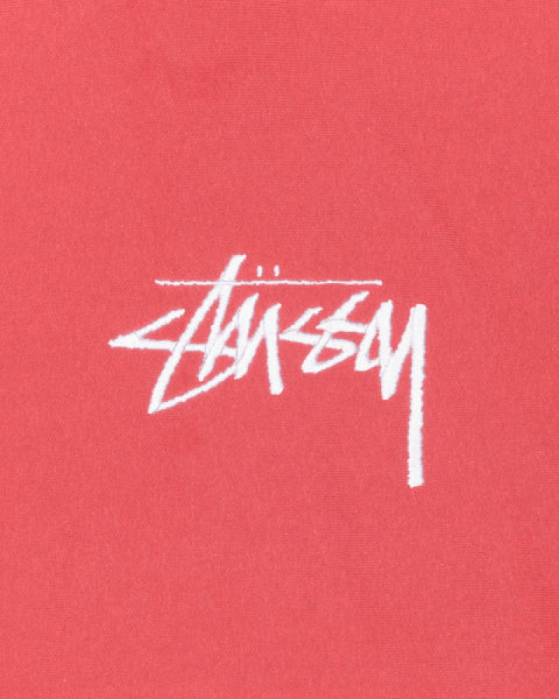 Stussy Stock Logo Applique Hood Tişörtü Erkek Kırmızı Türkiye | GHO-2856