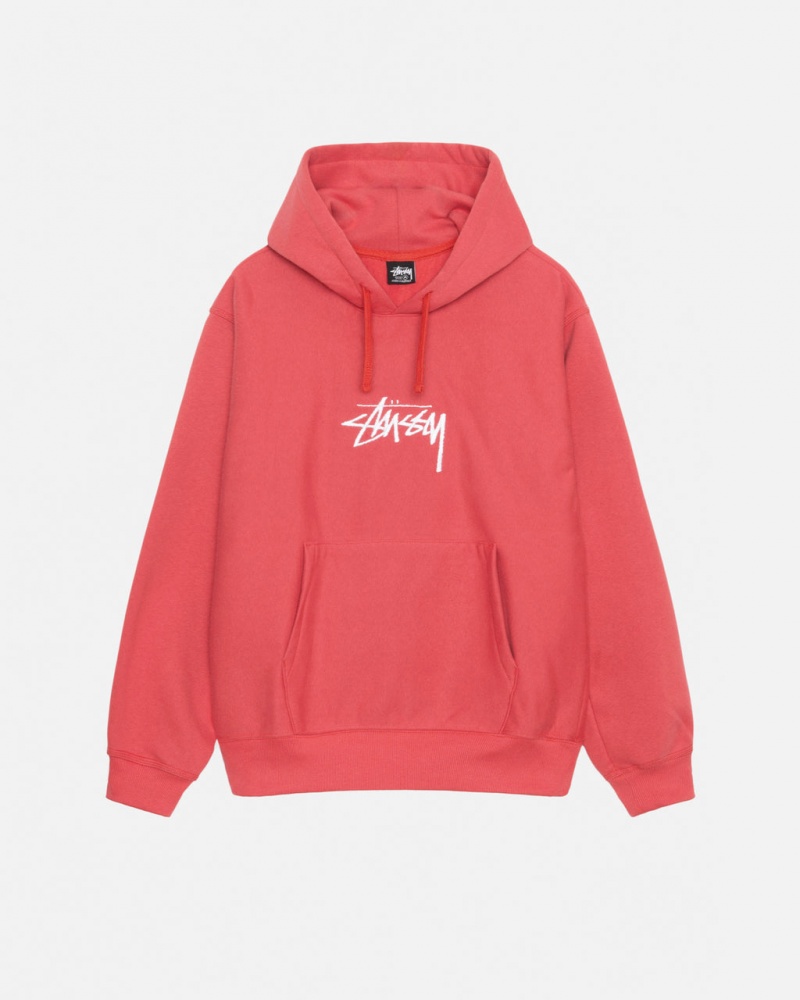 Stussy Stock Logo Applique Hood Tişörtü Erkek Kırmızı Türkiye | GHO-2856