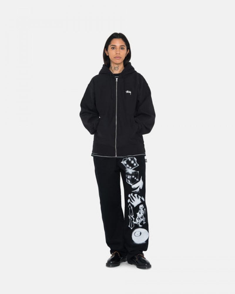 Stussy Stock Logo Zip Hoodie Kadın Siyah Türkiye | SYQ-6827