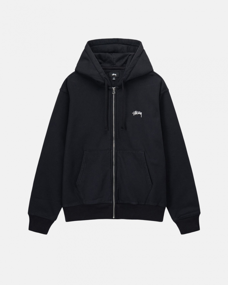 Stussy Stock Logo Zip Hoodie Kadın Siyah Türkiye | SYQ-6827