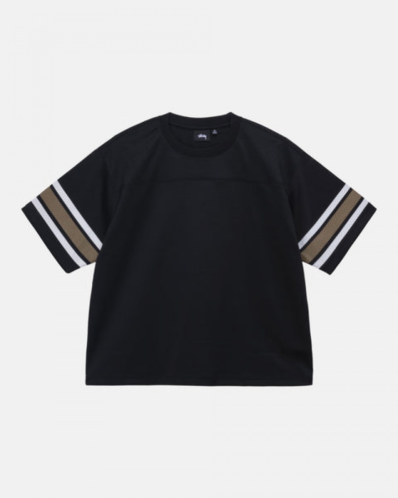 Stussy Surfman Mesh Football Jersey Üstler Kadın Siyah Türkiye | PTP-4052