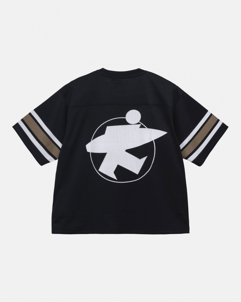 Stussy Surfman Mesh Football Jersey Üstler Kadın Siyah Türkiye | PTP-4052