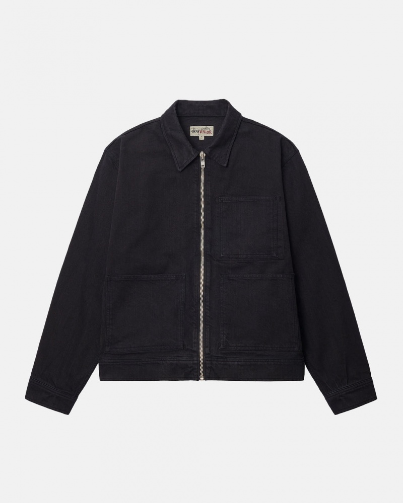 Stussy Zip İş Jacket Overdyed Denim Kadın Siyah Siyah Türkiye | ZGB-5486