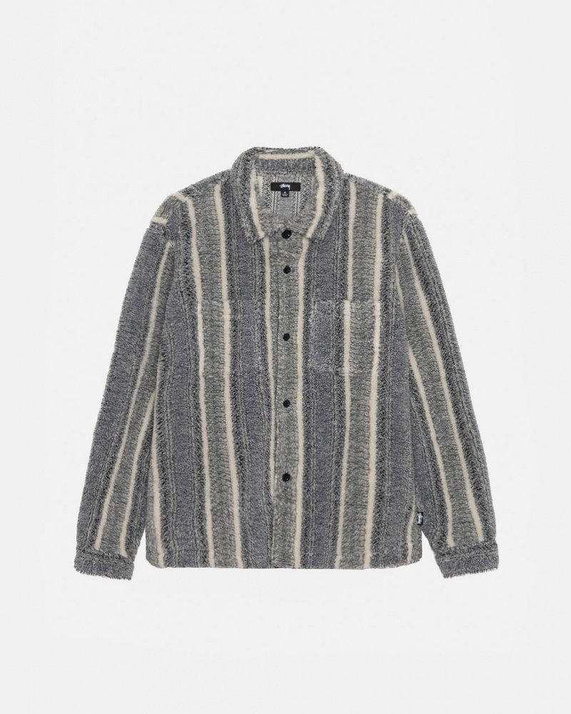 Stussy Çizgili Sherpa Shirt Gömlek Kadın Charcoal Türkiye | UJT-7113